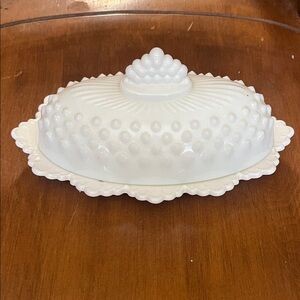 Fenton hobnail oval Covered butter Dish